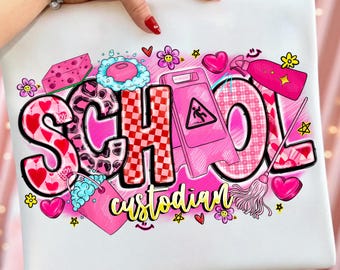 Valentine's Day School Custodian PNG, Sublimate Design (Digital Download)