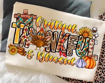 Thanksgiving PNG, Grateful Thankful Blessed, Fall Pumpkin (Digital Download)