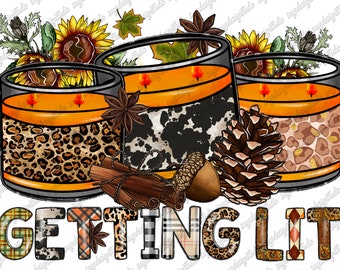 Fall Candles PNG: Sunflower, Pumpkin Sublimation Design (Digital Download)