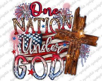 One Nation Under God png, Western, sublimation design download, Christian png, 4th of July png, USA Flag png, Cross png, Digital download