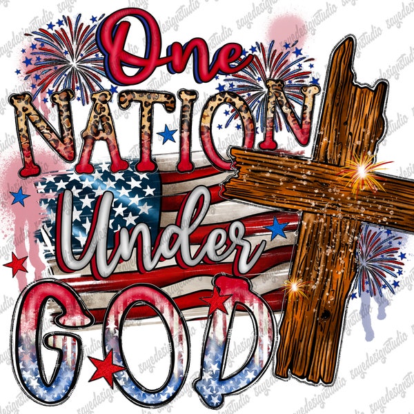 One Nation Under God png, Western, sublimation design download, Christian png, 4th of July png, USA Flag png, Cross png, Digital download