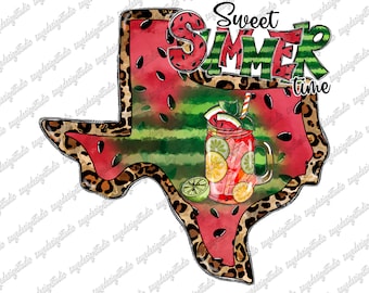 Texas Summer Watermelon PNG: Leopard Print Map (Digital Download)