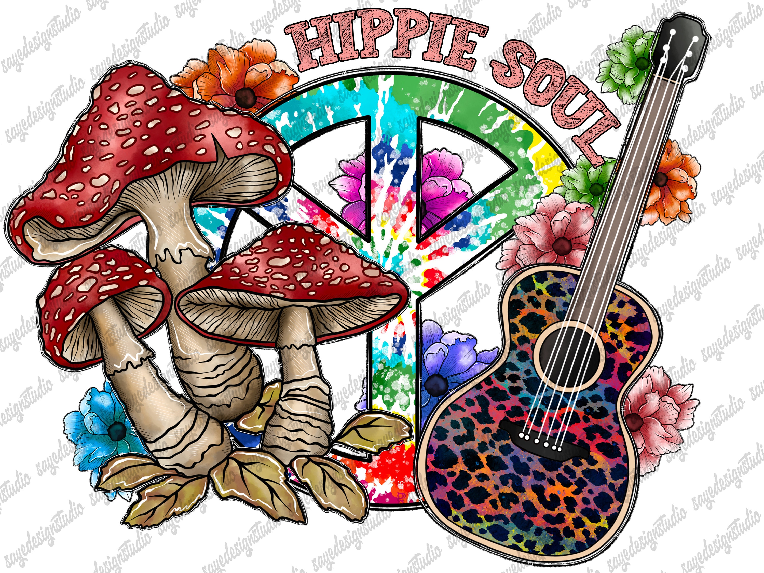 Hippie Soul Png File, Caravan Png, Hippie Design, Guitar Png, Peace Png, Hippie Car, Flowers, Mushrooms,Digital Download, Sublimation Design