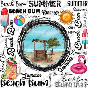 Beach Bum Png File, Hello Summer, Beach Bum Design, Beach Png, Summer Vibes, Typography, Hand Drawn, Digital Download, Sublimation Design