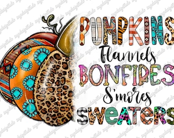 Autumn Pumpkins PNG: Flannels, Bonfires, Sweaters (Digital Print)