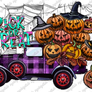 Halloween Truck PNG: Trick or Treat, Pumpkins, Spider Web (Digital Download)