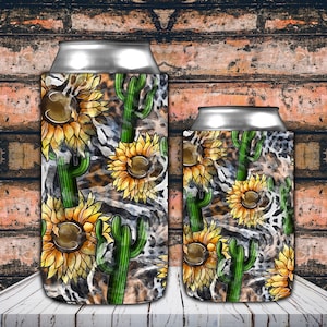 Cactus And Sunflower 15oz Can Cooler, 12oz Can Cooler, 15oz Slim Can Cooler, Can Cooler Png, Cactus, Digital Download, Sublimation Design