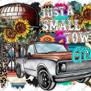 Just a Small Town Girl Png, Western,  Farm Water Tower Png, Glitter, Water Towe, Turck Png, Watercolor, Sublimation Design, Digital Download