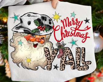 Vintage Santa Claus PNG: Merry Christmas Y'all, Glitter Design (Digital Download)