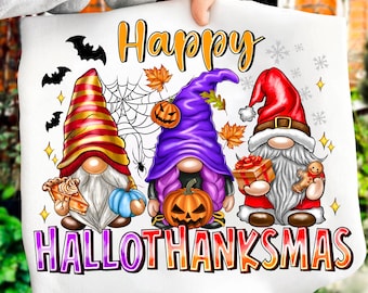 Hallothanksmas Gnomes PNG, Halloween Thanksgiving Christmas (Digital Download)