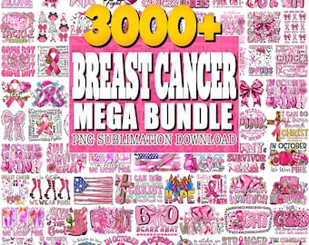 3000+ Breast Cancer Awareness PNG Bundle, Pink Ribbon, Fight Quotes (Digital Download)
