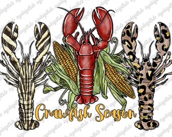 Crawfish Season Watercolor PNG: Glitter Leopard Design (Digital Download)