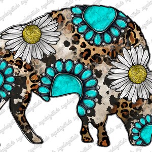 Western Bison Png, Western, Bison Png, Daisy Png, Gemstone Turquoise, Leopard, Cowhide, Desert, Country, Sublimation Design, Digital Dowland