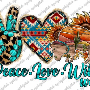 Peace Love Wild West Png Sublimation Design, Bison Face Png, Western Bison Png, Bison Face Png,American Bison Png,Instant Download,Wild Life