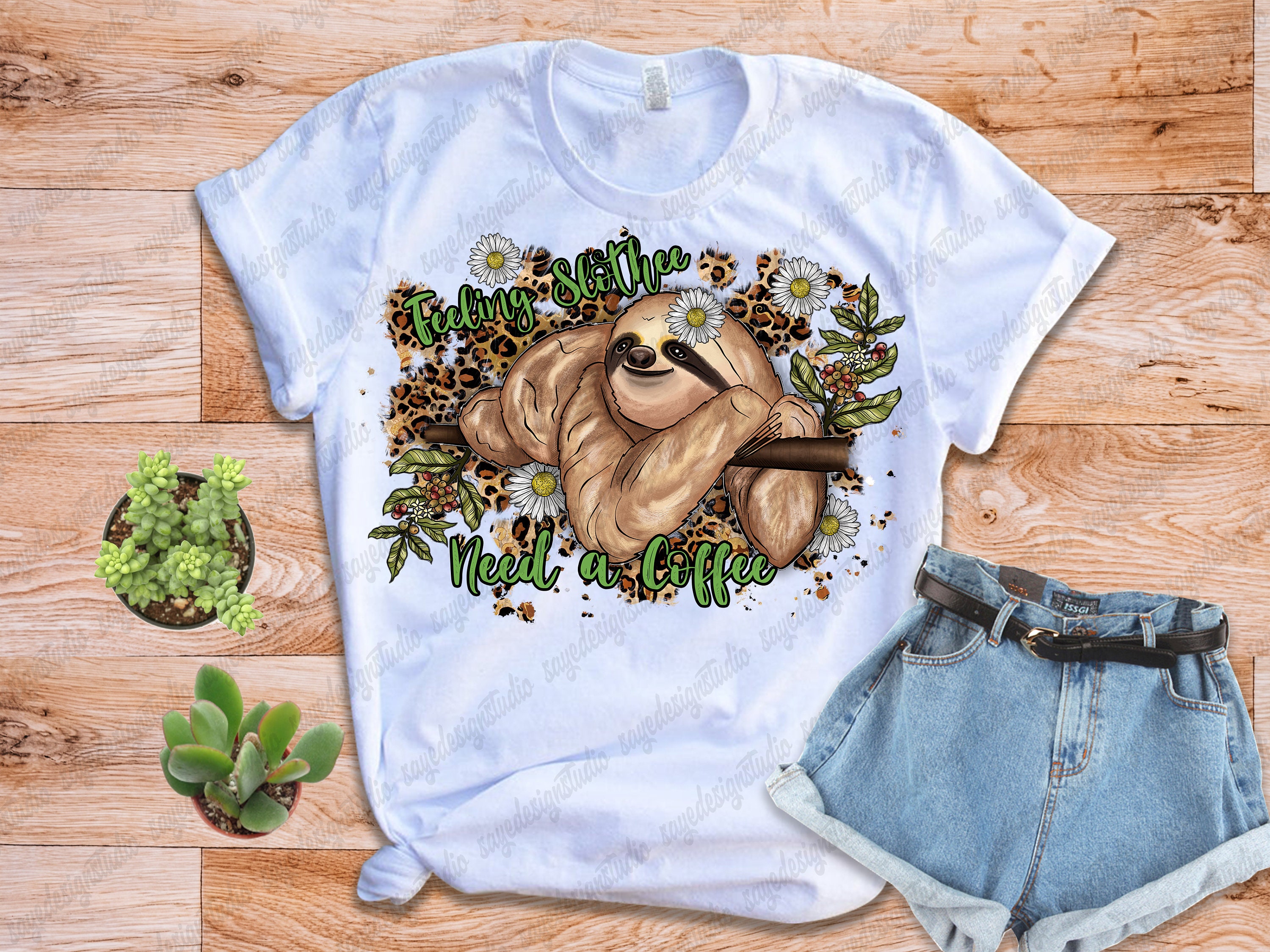 Feeling Slothee Need a Coffee Png File, Daisy, Sloth Png, Western ...
