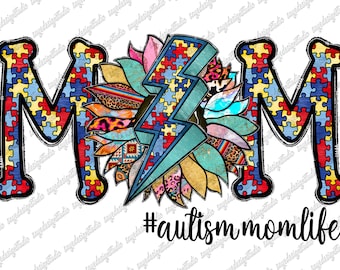 Autism Mom Life PNG: Puzzle Piece Design (Digital Download)
