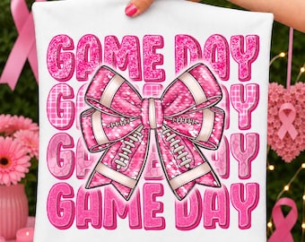 Game Day Breast Cancer PNG, Pink Football Bow Sublimation Design (Digital Download)