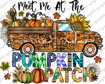 Pumpkin Patch Truck PNG: Fall Sunflower Sublimation (Digital Download)