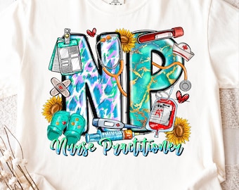 Nurse Practitioner Leopard Print PNG, Medical Stethoscope Sunflower Design (Digital Download)