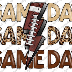 Game Day Football Png, Western, Football Png, Game Day Png, Football Design, Lightning Png, Leopard, Digital Download, Sublimation Design