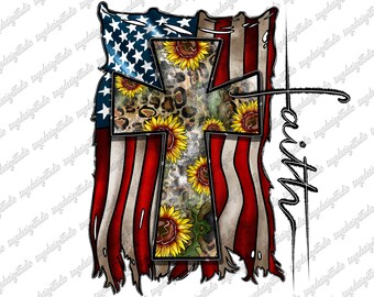 Faith Cross USA Flag Png: 4th of July Sublimation Design (Digital Download)