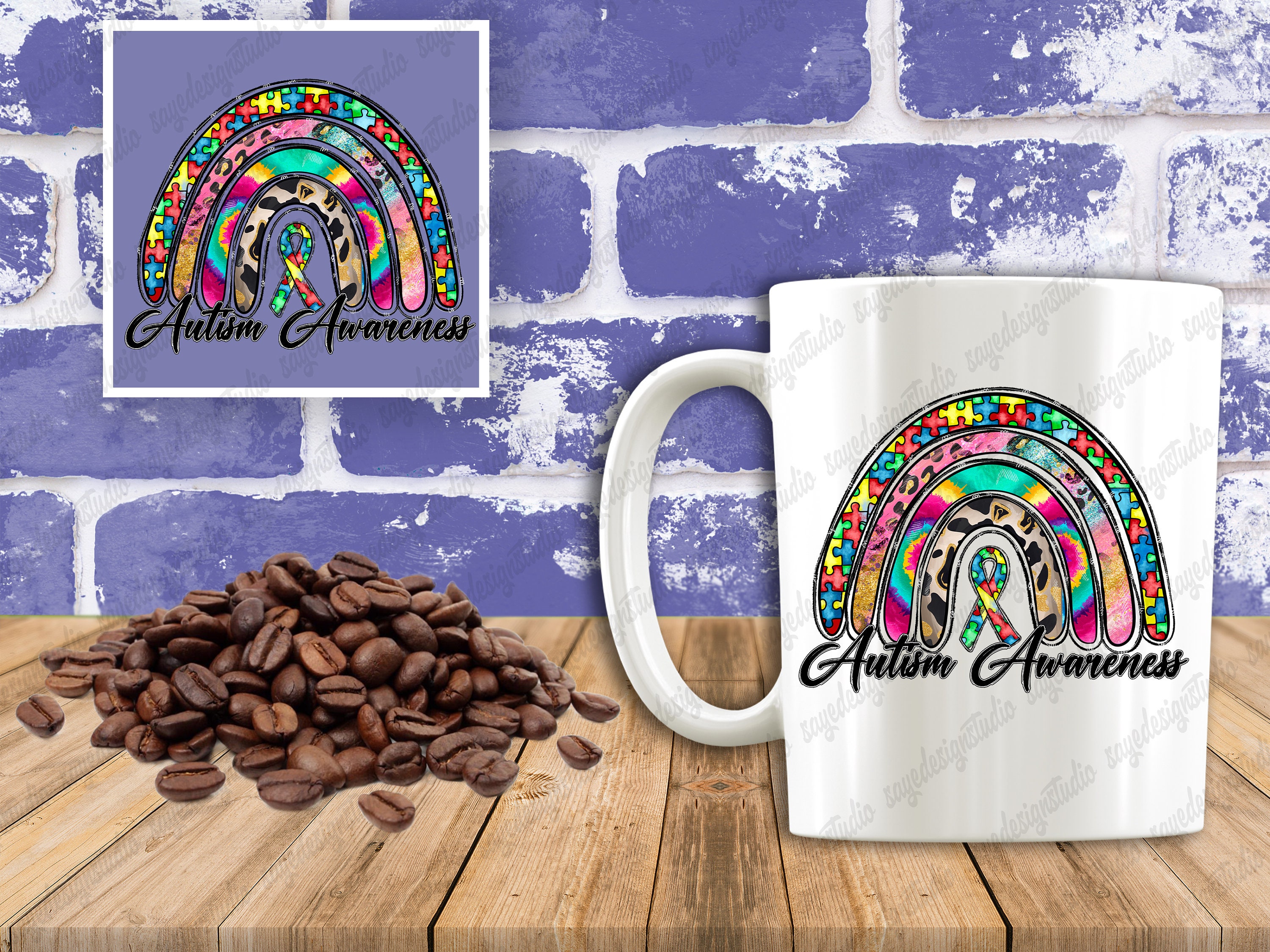 Rainbow Autism Awareness PNG: Brushstrokes Sublimation Design (digital ...