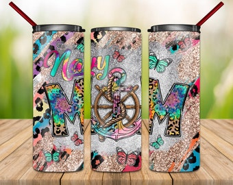 Navy Mom 20oz Tumbler PNG: Beach Summer Design (Digital Download)