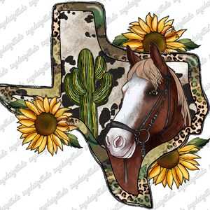 Texas Map Png, Horse Png, Country, Western, Sunflower Png, Cactus Png, Horse Design, Texas, Cowhide, Sublimation Design,Digital Download