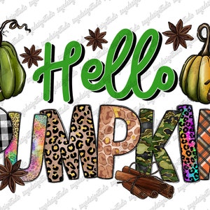 Hello Pumpkin Png, Sublimation Design, Fall Design, Fall Png, Pumpkin PNG, Leaf Png, Thankful Png, Leopard, Instant Download, Digital Print