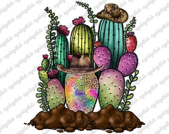 Western Cactus Cowboy Hat PNG - Sublimation Design (Digital Download)