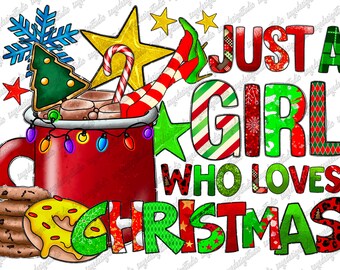Christmas Girl PNG Sublimation Design: Holiday Coffee, Hot Chocolate (Digital Download)