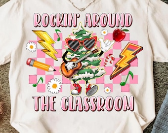 Retro Teacher Christmas Png: Rockin' Classroom Design (Digital Download)