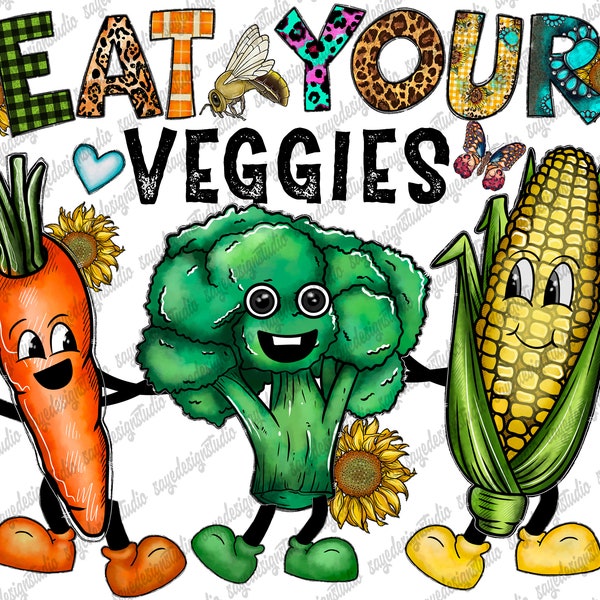 Eat your Veggies Png Sublimation Farmers Market, Retro, Lettuce, Carrot, Tomatoes, Vegan, Vegan Design, Sublimation Design,Digital Download