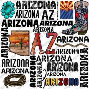 Arizona Png Datei, Western, Arizona Design, Edelstein Türkis, Kaktus, Arizona Karte, AZ Png, Typografie, digitaler Download, Sublimationsdesign