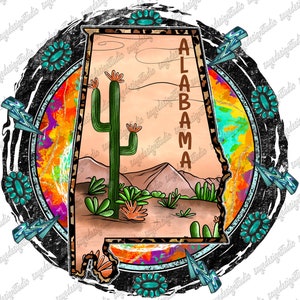 Alabama Map Png, Western Design, Alabama Png, Country, Desert, Alabama Design,Cactus,Western Sublimation,Digital Download,Sublimation Design