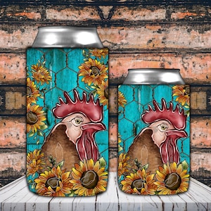 Chicken Can Cooler Png,12oz Can Cooler,15oz Slim Can Cooler,Can Cooler Png,Chicken Png,Sunflower,Western,Digital Download,Sublimation Design
