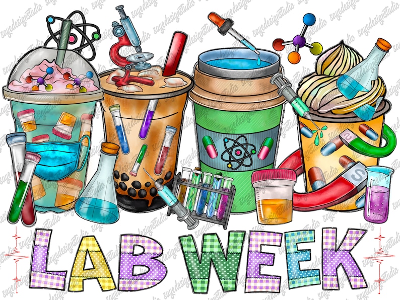 Lab Week Beakers Laboratory Coffee Cups PNG: Lab Week Sublimation Design (digital ...