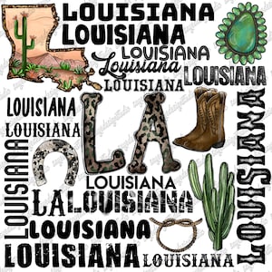 Louisiana Png File, Western, Louisiana Design, Gemstone Turquoise, Cactus, Louisiana Map, Typography, Digital Download, Sublimation Design