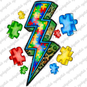 Autism Lightening Png, Advocate Awareness, Western, Puzzle Piece, Awesome Png File, Lightening Png, Instant Download,PNG,Sublimation Design
