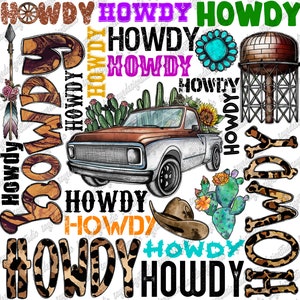 Howdy Design Png File, Western, Howdy Png, Cactus Png, Truck Png,Sunflower,Gemstone Turquoise,Typography,Digital Download,Sublimation Design
