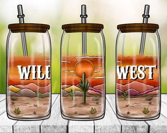 Wild West Png, 16oz Libbey Cup Png, 16 oz Libbey Glass Can Tumbler, Western, Desert, Country, Template, Digital Download,Sublimation Design
