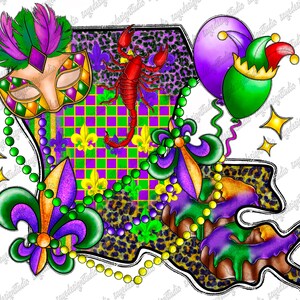 Louisiana Map Png, Mardi Gras png sublimation design download, Mardi Gras png, Louisiana png, Crawfish Png, sublimate designs download