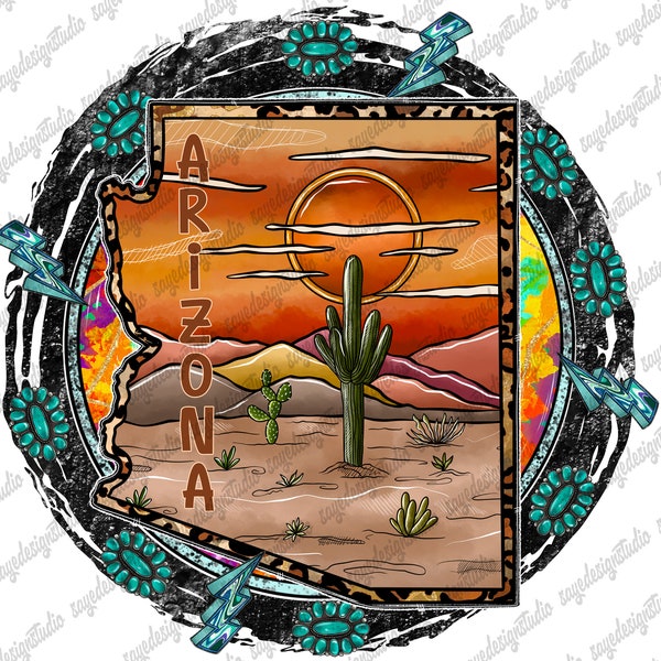 Arizona Map Png, Western Design, Arizona Png, Country, Desert, Arizona Design,Cactus,Western Sublimation,Digital Download,Sublimation Design