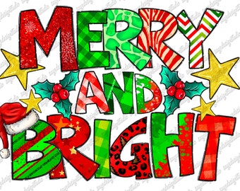 Merry And Bright Christmas PNG: Western Cowhide Sublimation (Digital Download)