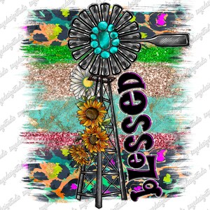 Windmill Blessed Png, Western, Blessed, Farm Water Tower Png, Glitter, Windmill Png, Watercolor, Sublimation Design, Digital Download