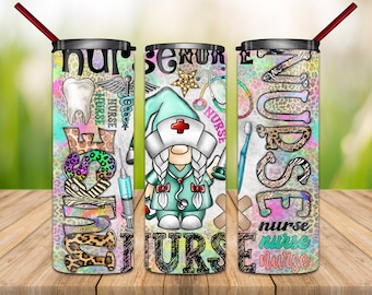 Nurse Gnome 20oz Tumbler Sublimation Design (PNG Digital Download)
