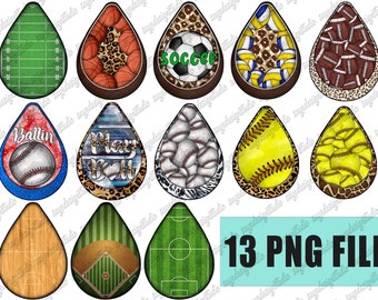 Sport Tear Drop Earrings Bundle, Digital PNG File, Baseball, Soccer Png, Instant Download, Sublimation Design, Set Wraps Template, Teardrop