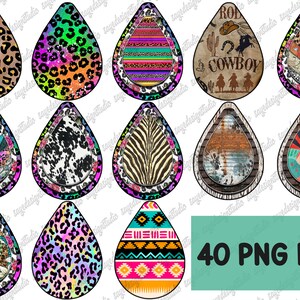 Western Tear Drop Earrings Bundle, Digital PNG File, Western, Sublimation Design, Printable Graphic, Set Wraps Template, Teardrop