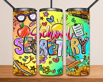 School Secretary Tumbler Wrap, Colorful Teacher Design (Digital Download)