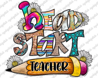 Head Start Teacher PNG: Daisy Pencil Design (Digital Download)